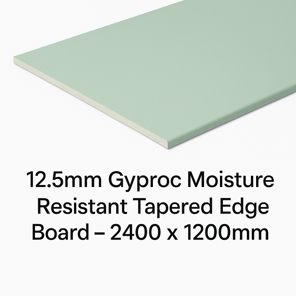 Gyproc Moisture Resistant Plasterboard 12.5mm Tapered Edge – 2400mm x 1200mm | Ideal for Bathrooms & Kitchens